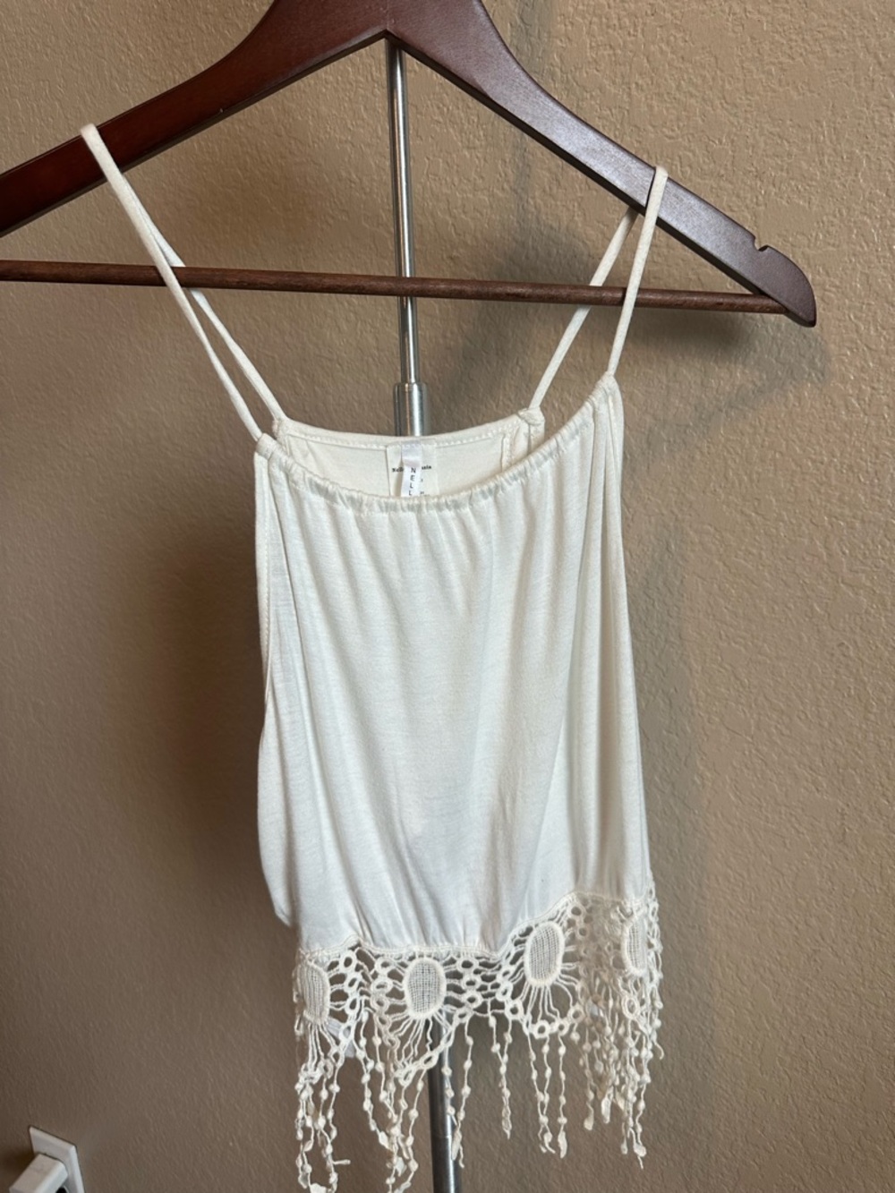 Boho White Crochet Fringe Spaghetti Strap Crop Top